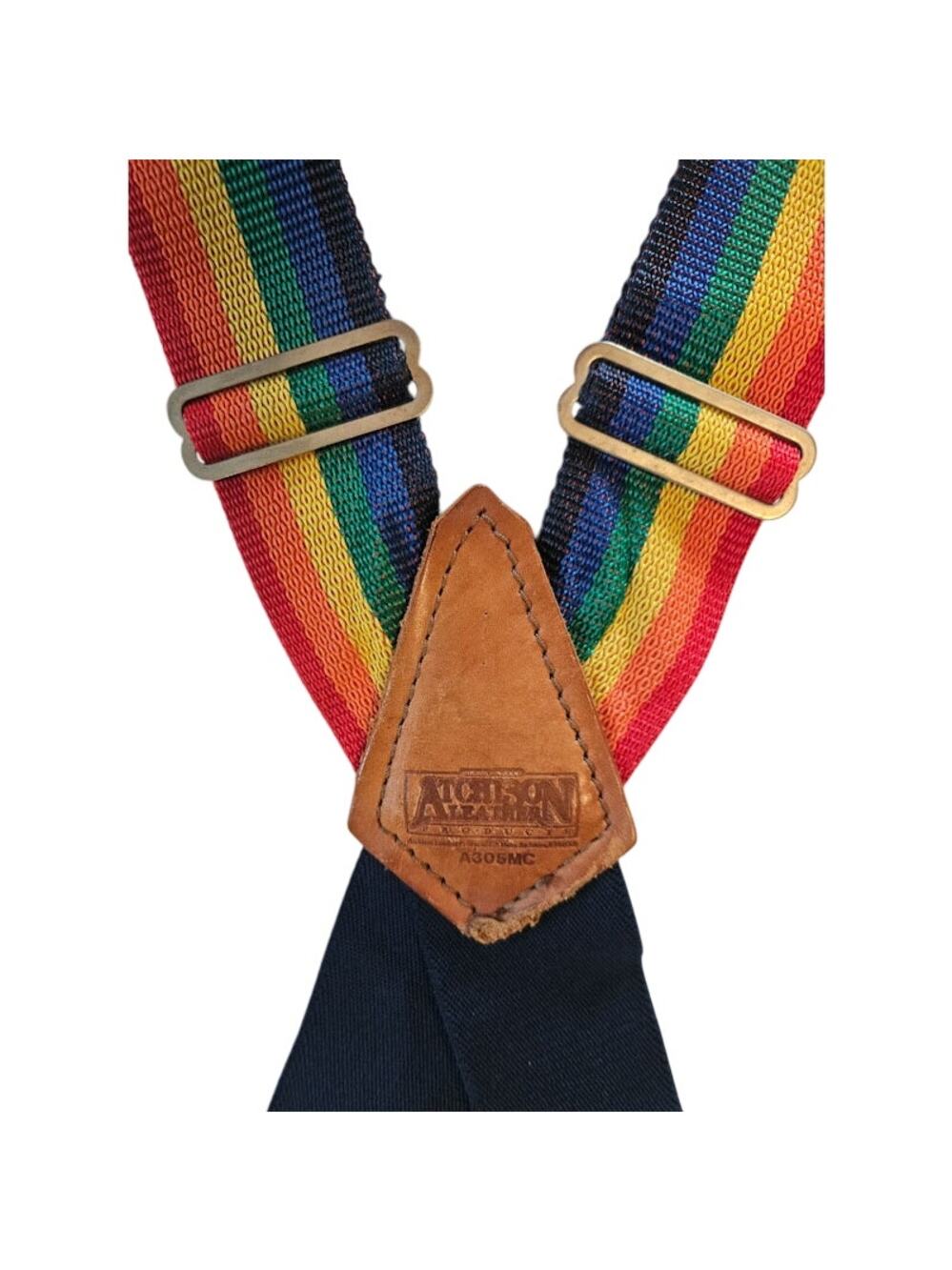 Vintage Atchison Leather Canvas Rainbow Suspenders Medal Clips Pride Accessory